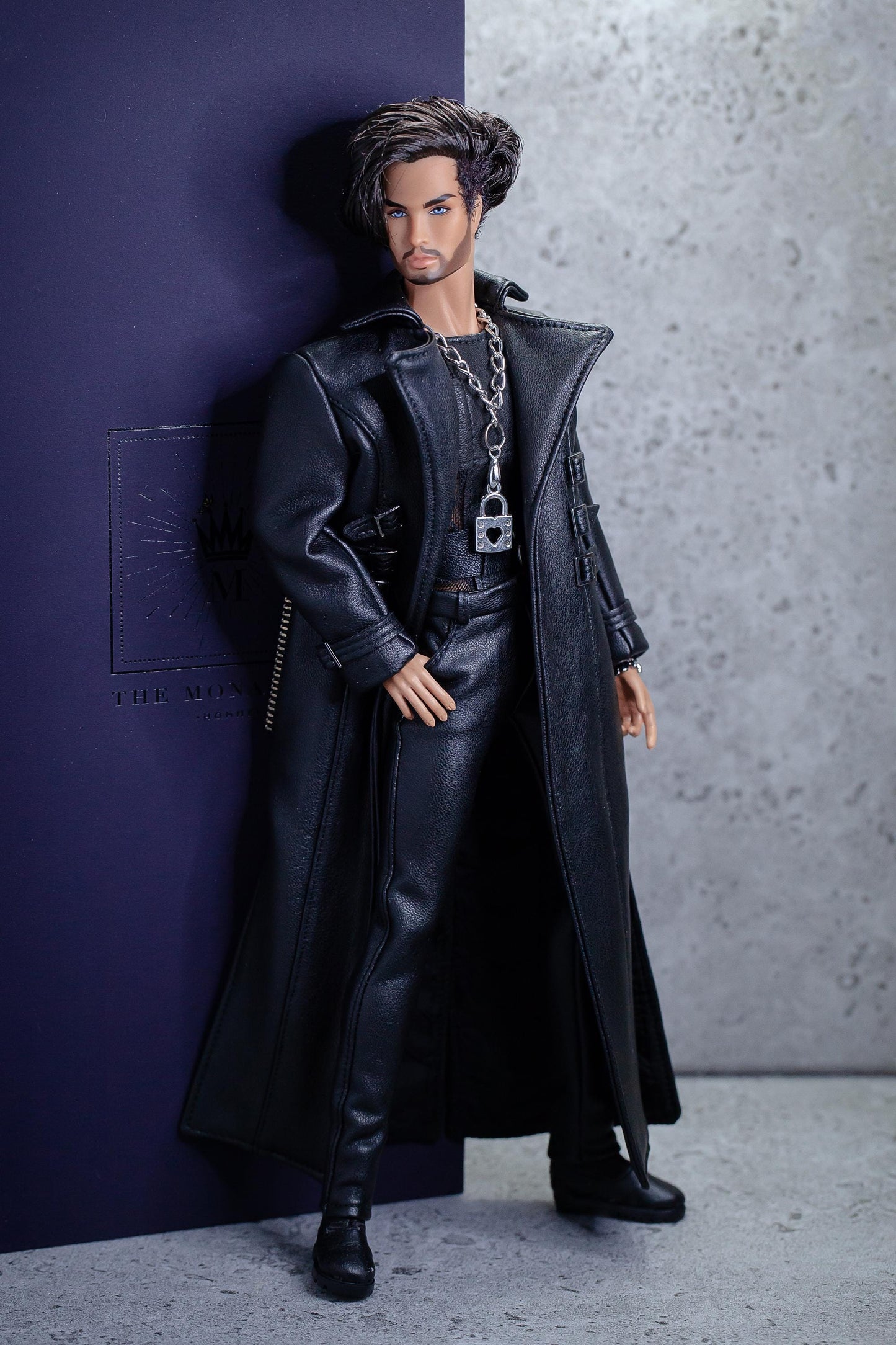 Leather outfit for FR Homme Integrity toys fashion royalty male doll. Long trench coat.