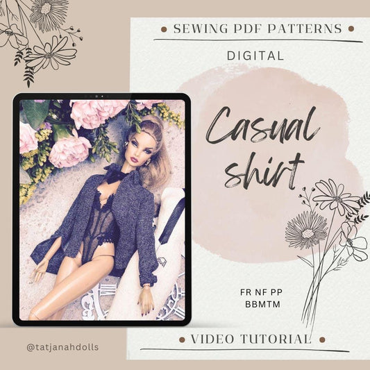 PDF Digital Pattern casual shirt for BB &amp; Integrity toys 1:6 dolls. VIDEO tutorial