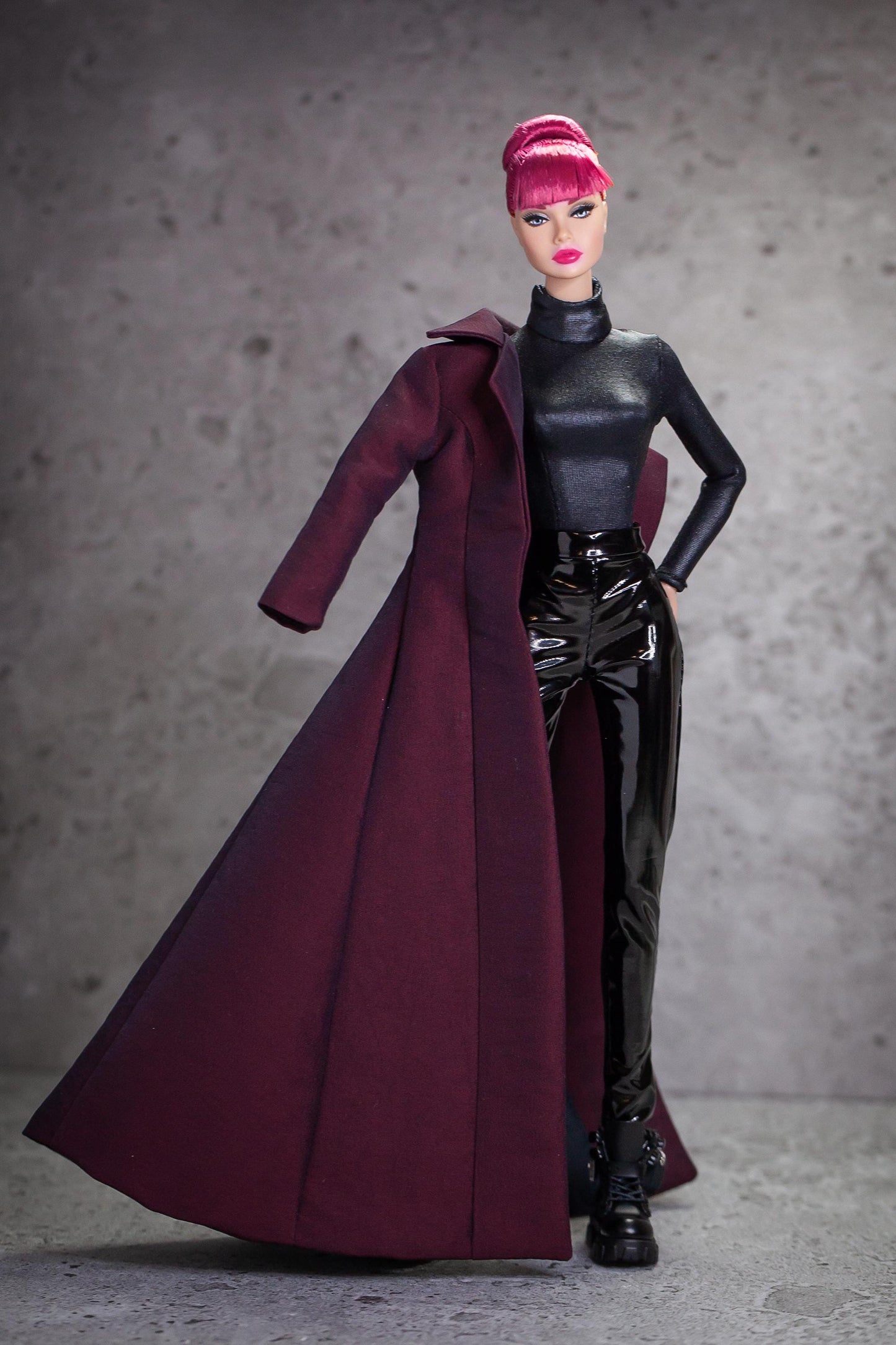 Faux leather coat for Integrity Toys Poppy Parker Fashion Royalty Nu Face doll