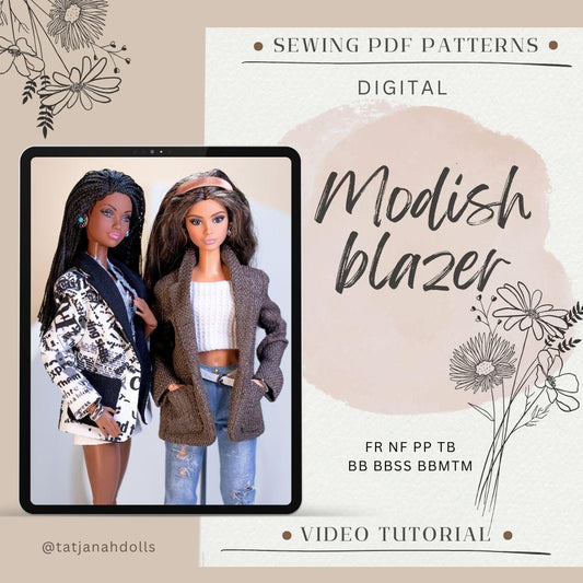 PDF Digital Pattern fashionable blazer jacket for BB &amp; Integrity toys dolls. VIDEO tutorial.
