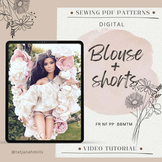 PDF Digital Pattern blouse and shorts for BB &amp; Integrity toys dolls. VIDEO tutorial.