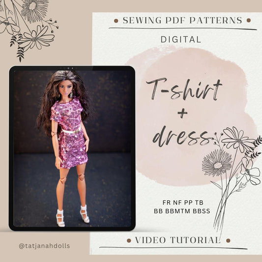 PDF Digital Pattern T-shirt +dress for BB &amp; Integrity toys dolls. VIDEO tutorial.