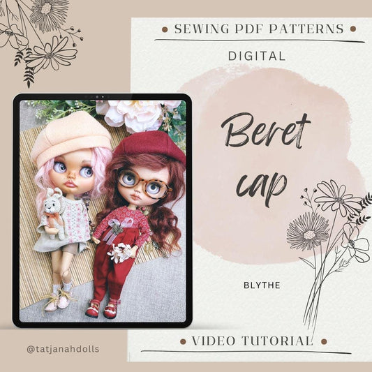 PDF Digital Pattern filt beret cap for Blythe dolls. 6 variations. VIDEO tutorial.