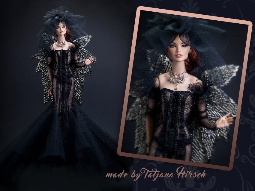 Dark Angel dress with wings for Integrity toys Fashion Royalty Nu Face Poppy Parker dolls.