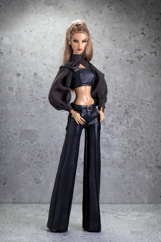 Leather pants, bustier and blouse made of imitation leather for Integrity Toys Poppy Parker Fashion Royalty Nu Face dolls