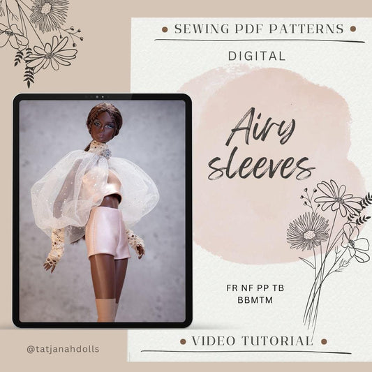 PDF Digital Pattern airy sleeves blouse for BB &amp; Integrity toys dolls. VIDEO tutorial.