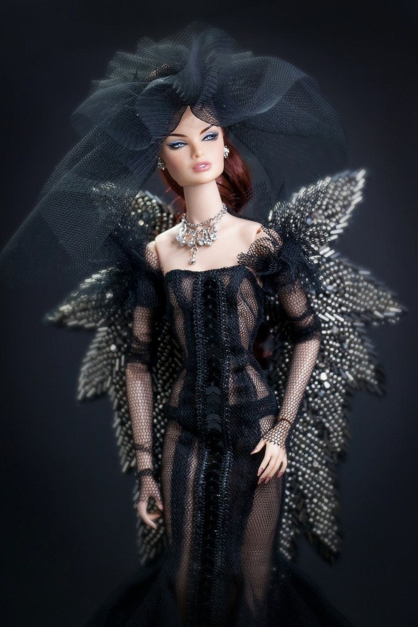 Dark Angel dress with wings for Integrity toys Fashion Royalty Nu Face Poppy Parker dolls.
