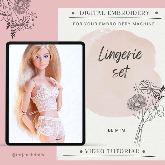 Digital Embroidery /embroidered lingerie set for BB MTM dolls. + TUTORIAL