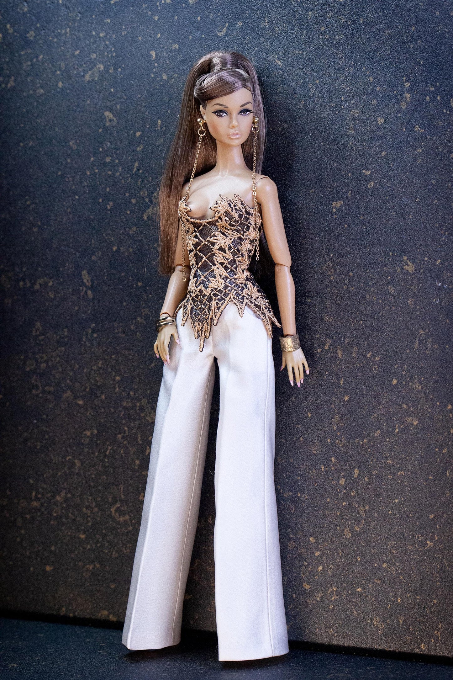 Handmade embroidered corset and flared trousers for Fashion Royalty and Poppy Parker - Integrity Toys dolls