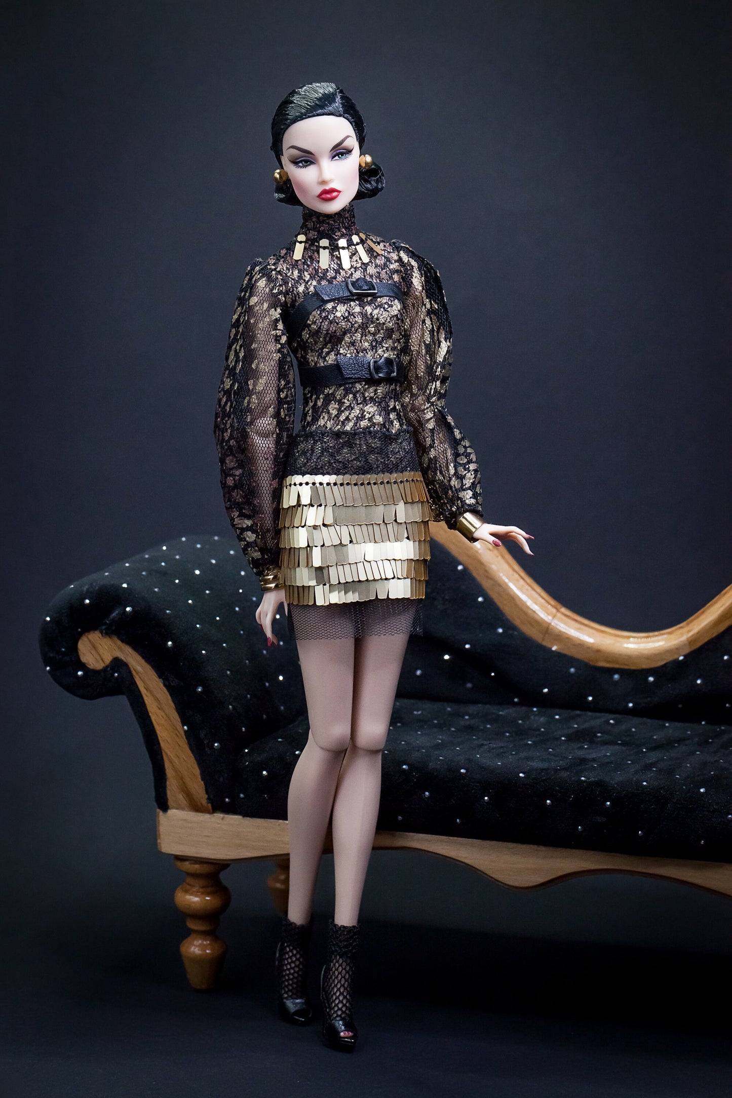 Black and gold snake print dress for Integrity Toys Poppy Parker Nu Face Fashion Royalty dolls