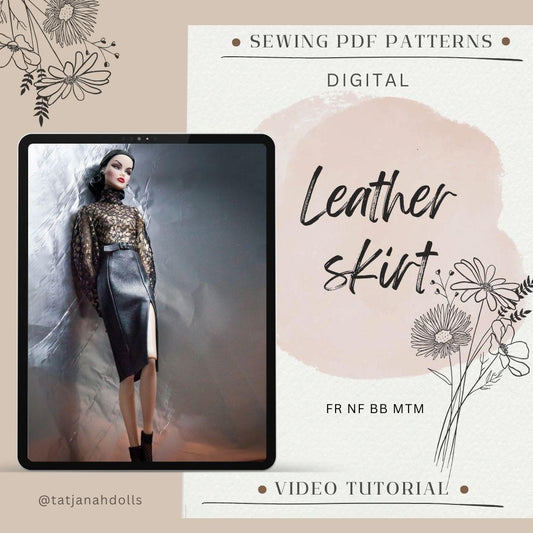 PDF Digital Pattern leather skirt for Fashion Royalty Nu Face and BB MTM dolls Integrity toys + tutorial