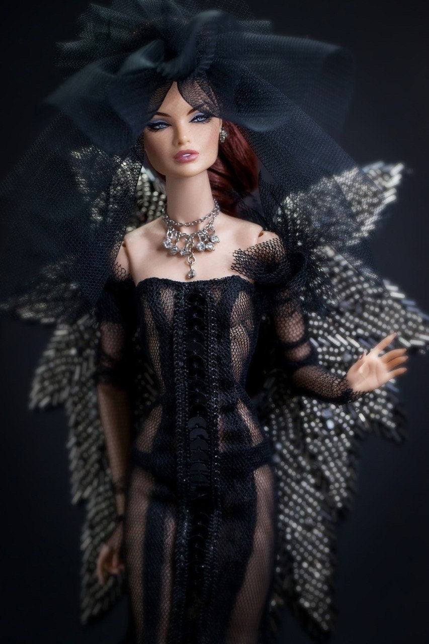 Dark Angel dress with wings for Integrity toys Fashion Royalty Nu Face Poppy Parker dolls.