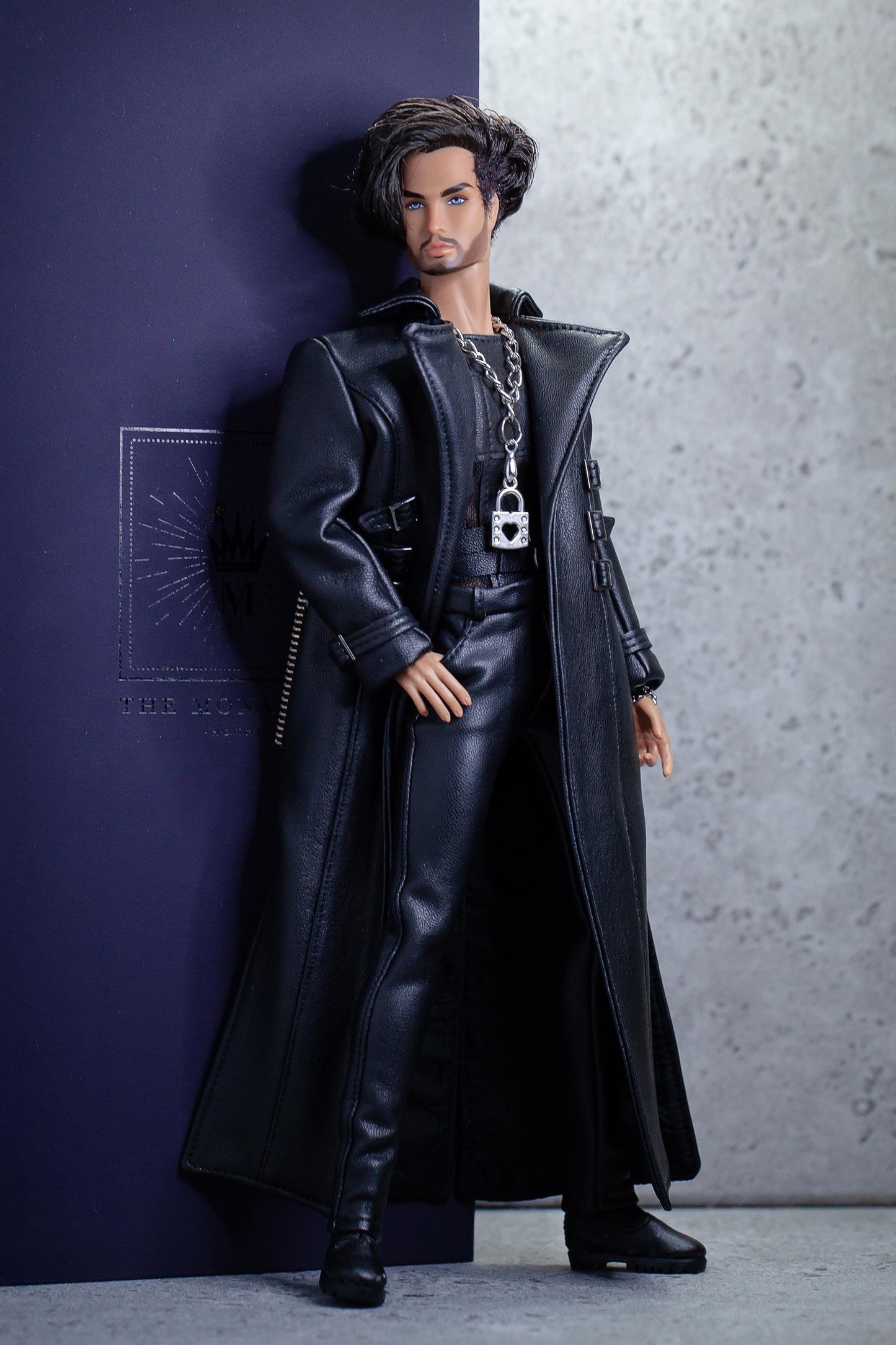 Leather outfit for FR Homme Integrity toys fashion royalty male doll. Long trench coat.