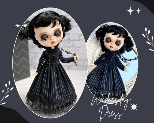 Black dress. Blythe doll dress 1/6 doll dress. Clothes.