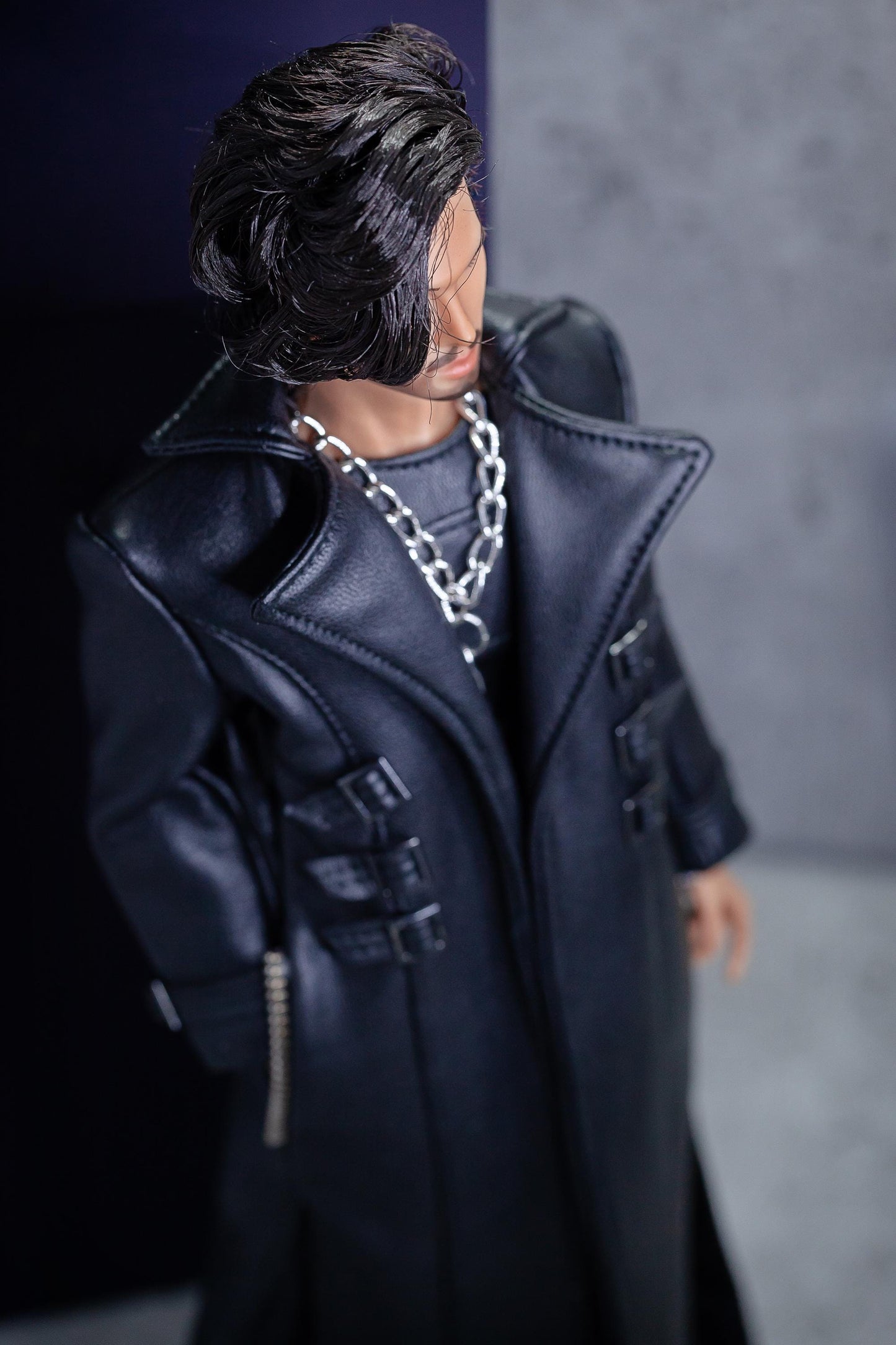 Leather outfit for FR Homme Integrity toys fashion royalty male doll. Long trench coat.