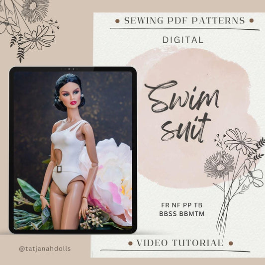 PDF Digital Pattern swimsuit for BB &amp; Integrity toys dolls. VIDEO tutorial