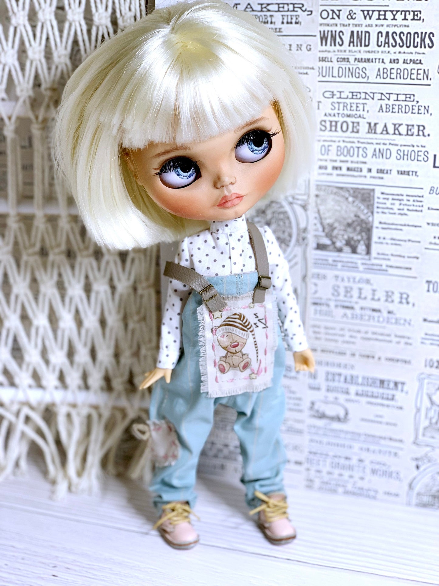 Blythe Outfit: Dungarees, Bib Pants, and Shirt for Dolls. Clothes for 30 cm Dolls