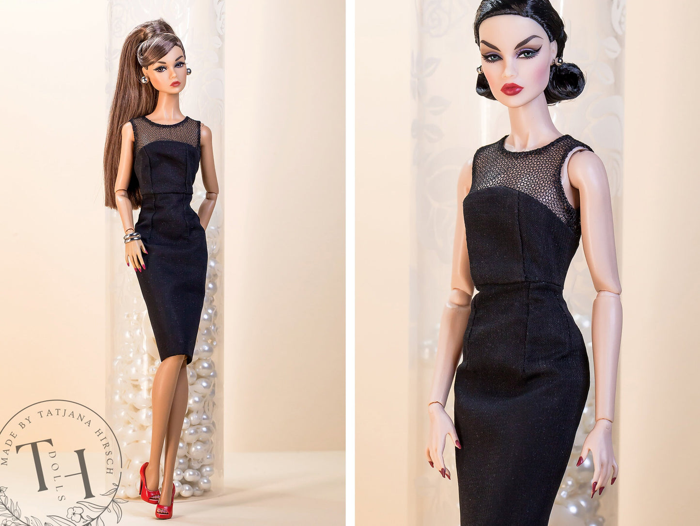 Case dress for 12 inch fashion dolls and Integrity toys dolls in black.
