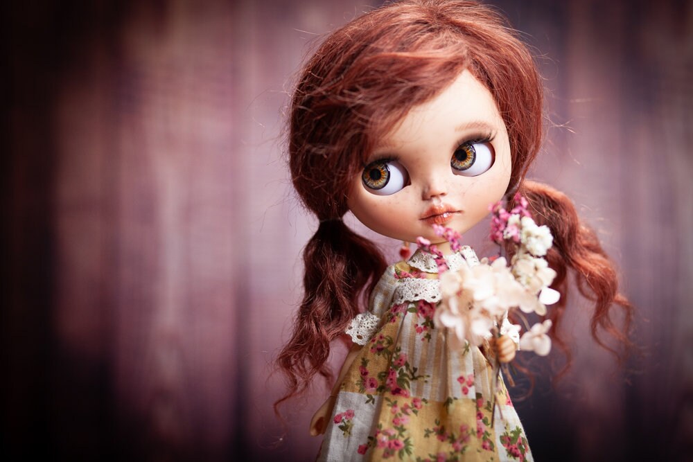 Blythe Doll (OOAK) doll with red goat hair 1:6 Custom 30 cm.