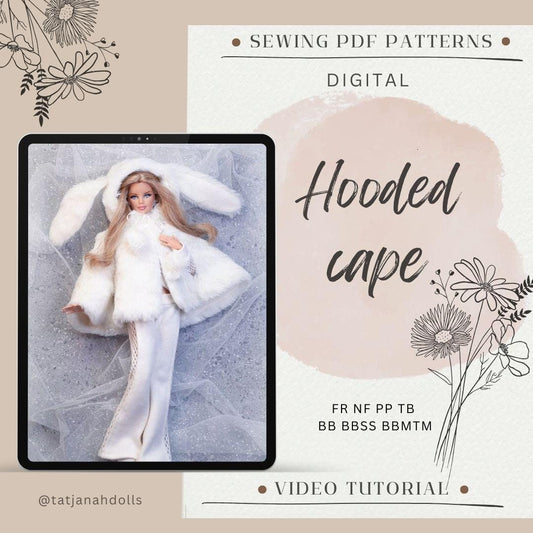 PDF Digital Pattern hooded cape coat for BB dolls &amp; Integrity toys dolls. VIDEO tutorial.