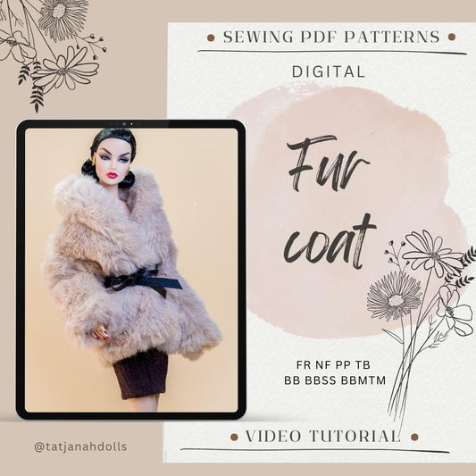 PDF Digital Pattern fur coat for BB &amp; Integrity toys 1:6 dolls. VIDEO tutorial.