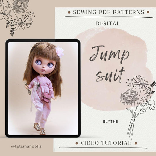 PDF Digital Pattern Overall Jumpsuit for Blythe 1:6 doll. YouTube VIDEO.