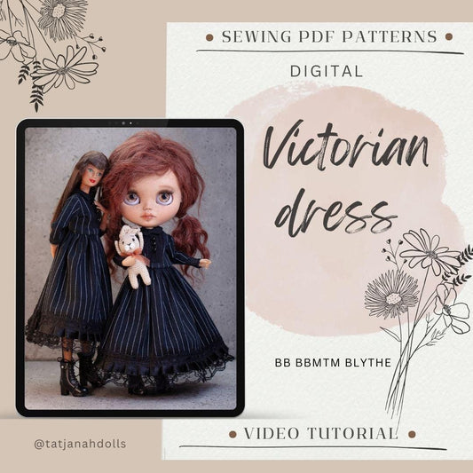 PDF Digital Pattern victorian dress for BB and Blythe dolls. Tik Tok Youtube VIDEO.
