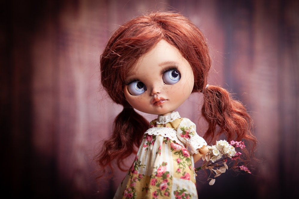 Blythe Doll (OOAK) doll with red goat hair 1:6 Custom 30 cm.