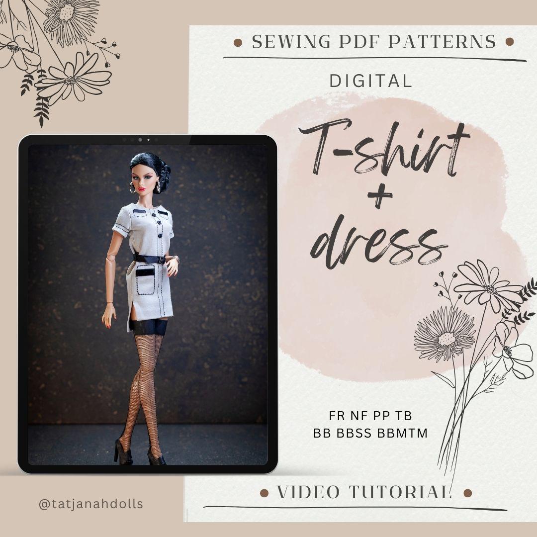 PDF Digital Pattern T-shirt +dress for BB &amp; Integrity toys dolls. VIDEO tutorial.