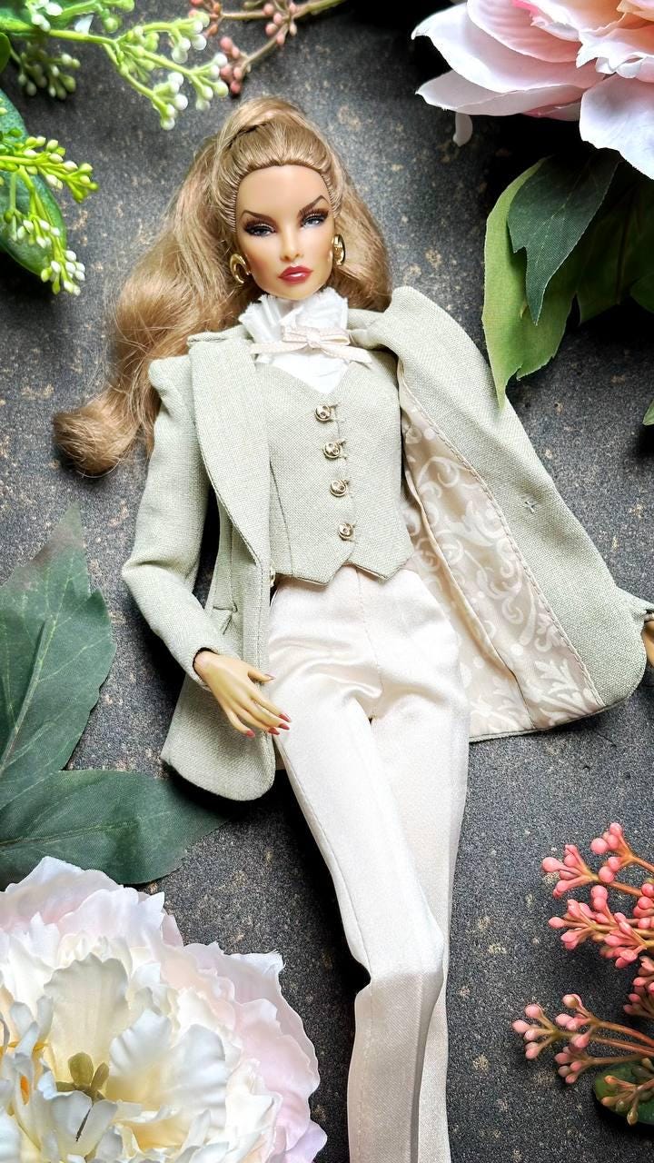 Suit blazer, trousers, vest mint beige for Integrity Toys Poppy Parker Fashion Royalty Nu Face