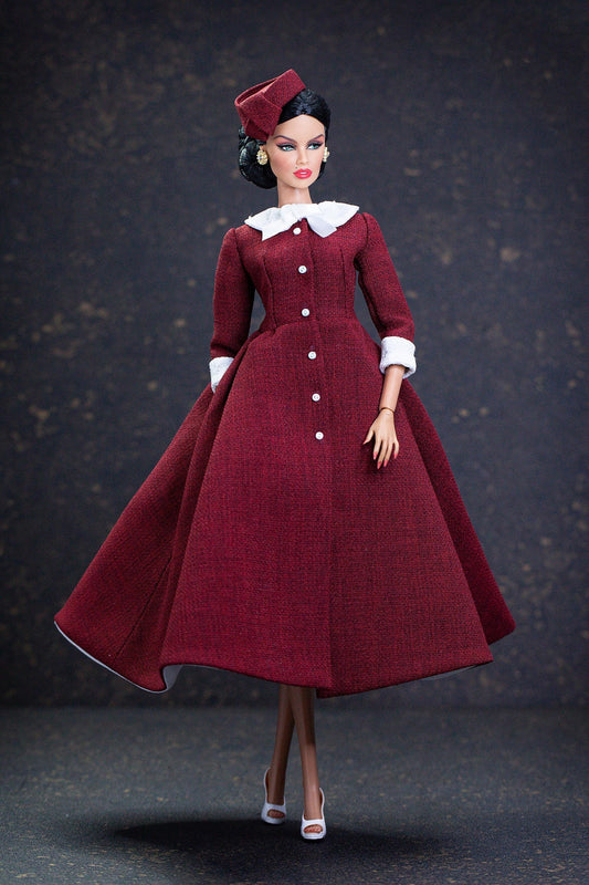 Christmas dress with hat for Integrity Toys Poppy Parker Fashion Royalty Nu Face Tulabelle dolls.