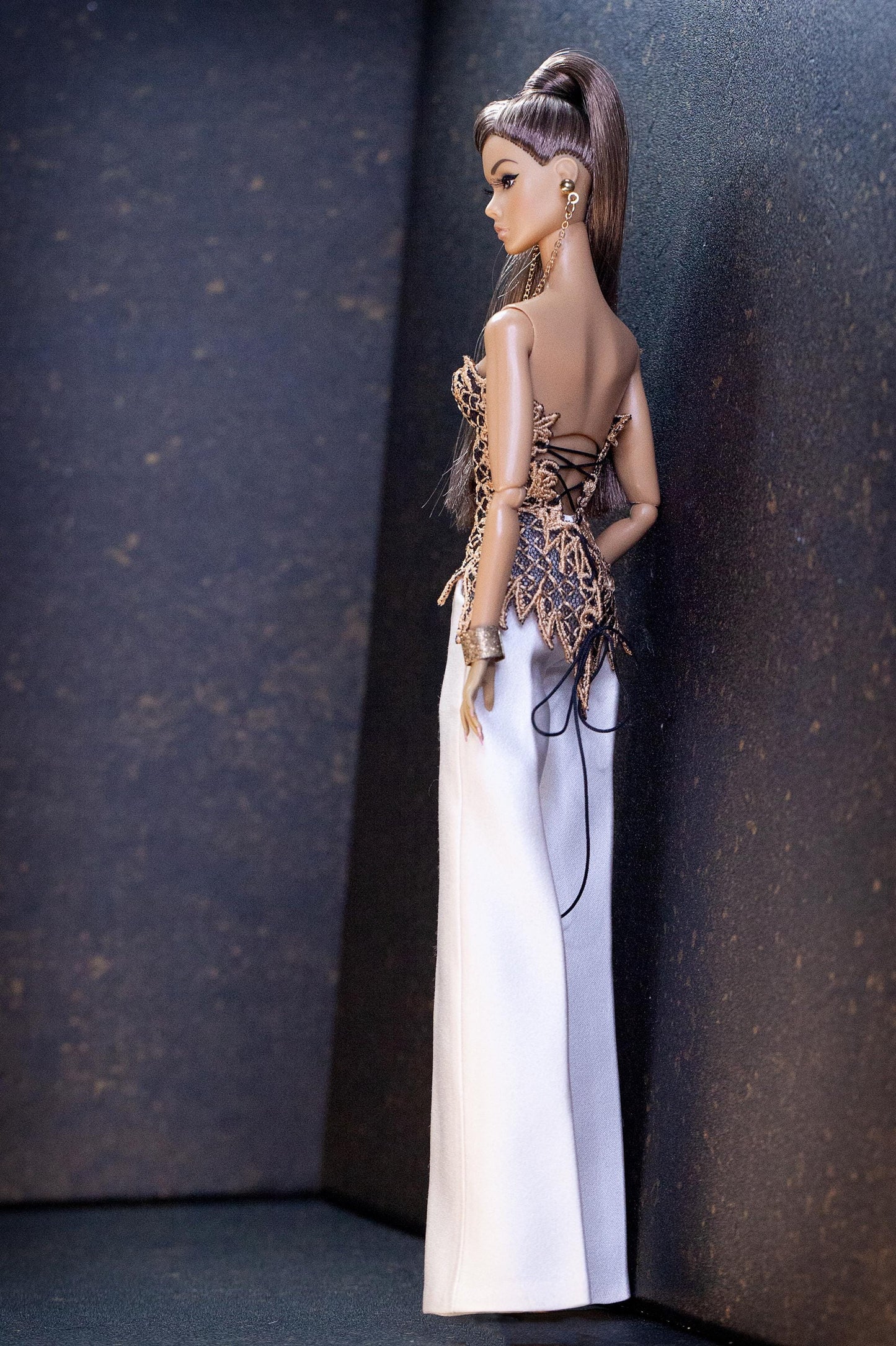 Handmade embroidered corset and flared trousers for Fashion Royalty and Poppy Parker - Integrity Toys dolls