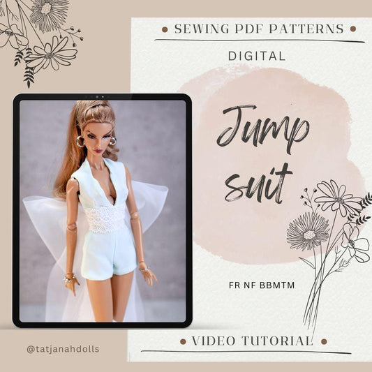 PDF Digital Pattern jumpsuit overall for BBMTM &amp; Integrity toys dolls. VIDEO tutorial.