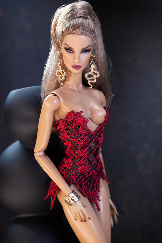 Handmade corsage with embroidery for Fashion Royalty Nu Face Poppy Parker Integrity Toys dolls – scale 1:6