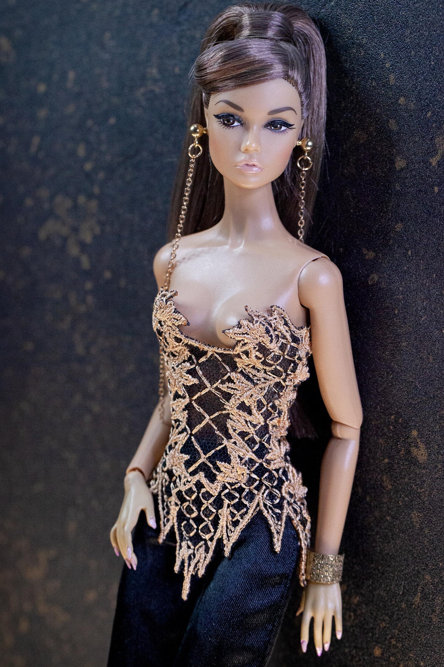 Handmade corsage with embroidery for Fashion Royalty Nu Face Poppy Parker Integrity Toys dolls – scale 1:6