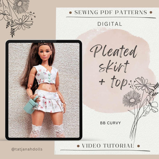 PDF Digital Pattern pleated skirt and top for BB CURVY dolls. + Video tutorial